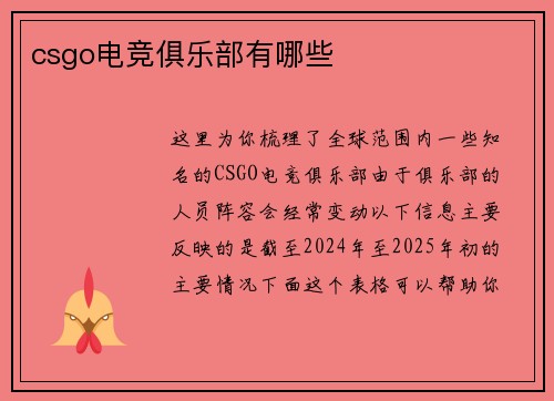csgo电竞俱乐部有哪些