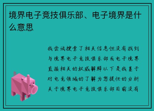 境界电子竞技俱乐部、电子境界是什么意思